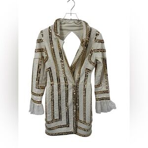 ASOS LUXE Stripe Embellished Tux Mini Dress White Gold US 8 B2722